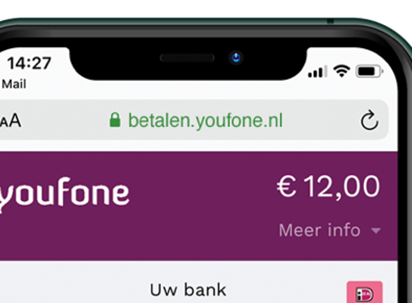 Example of a custom domain for Dutch TeleCom Provider Youfone, visible during mobile checkout.